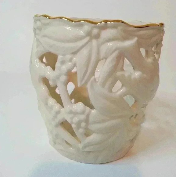 Lenox Votive/Tealight Candle Holder Filigree Forest Line 4"s w 24kt Gold Trim - Picture 6 of 7